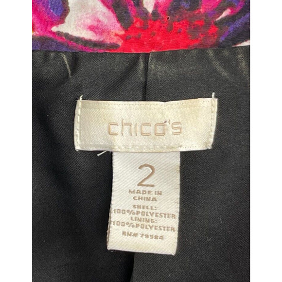 Chicos Women's 12-14 Blazer Bright Floral Purple Yellow Green - Picture 4 of 9